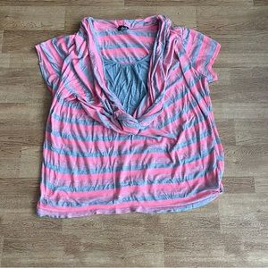Deb Pink Gray Striped Short Sleeve Drape Cowl Neck Layered Top Sz 2X Or 3X ?